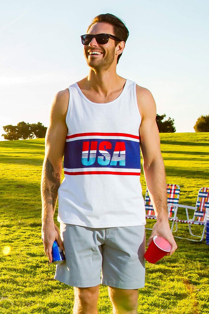 Tipsy Elves 4th of July Tank Tops Mens USA Sleeveless Shirts Retro Patriotic American Flag Tanks for Men - Memorial Day Fourth of July Shirt - White Retro USA Tank Top Size Large - Image 2